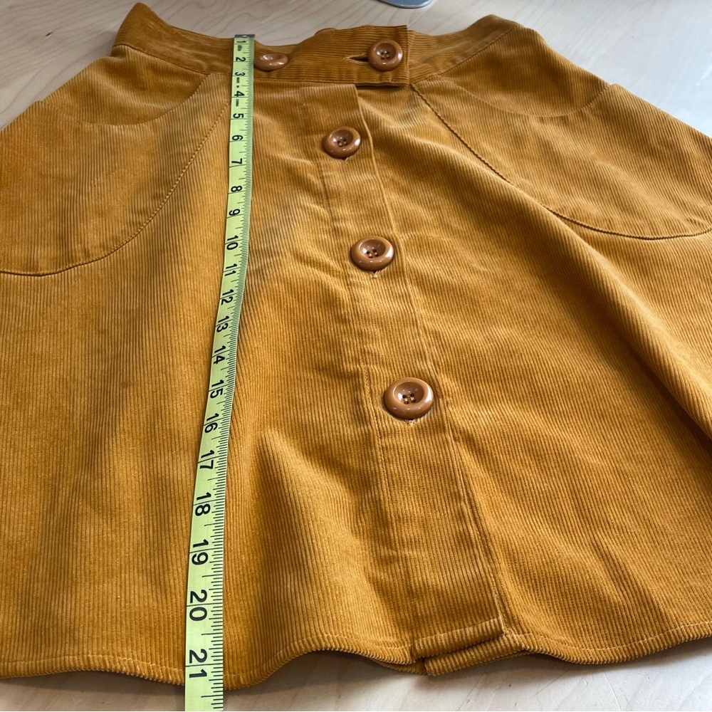 Hell Bunny Corduroy Mini Skirt Size XS Mustard Yellow High Waist 100% Cotton - Picture 11 of 11